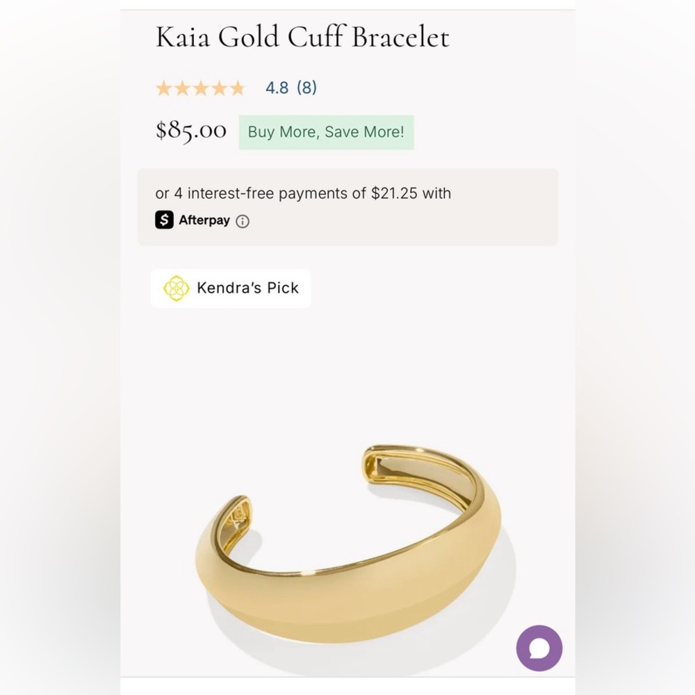 Kendra Scott Kaia Gold Cuff Bracelet- Brand New